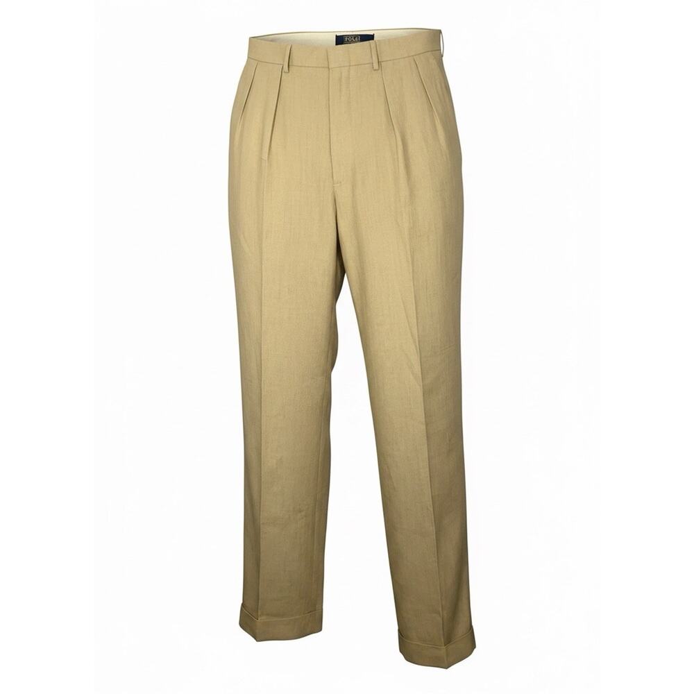 Polo Ralph Lauren Linen Pants Mens 33x32 Khaki Pleated Dress Trousers Summer